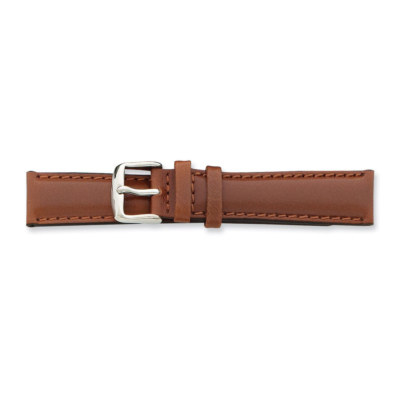 24mm Long Havana Leather Chrono Watch Band 8.5 Inch Silver-tone Buckle BA142L-24