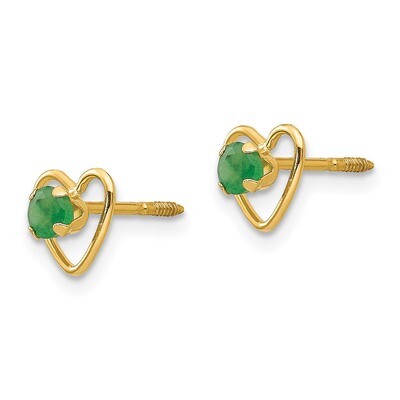 3mm Emerald Birthstone Heart Earrings - 14k Gold GK104 by Madi K, MPN: GK104, 883957027074