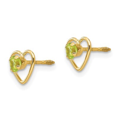 3mm Peridot Birthstone Heart Earrings - 14k Gold GK107 by Madi K, MPN: GK107, 883957027104