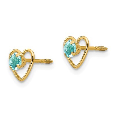 3mm Aquamarine Birthstone Heart Earrings - 14k Gold GK102 by Madi K, MPN: GK102, 883957027050