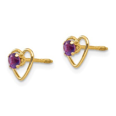 3mm Amethyst Birthstone Heart Earrings - 14k Gold GK101 by Madi K, MPN: GK101, 883957027043