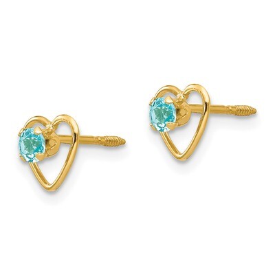 3mm Blue Zircon Birthstone Heart Earrings - 14k Gold GK111 by Madi K, MPN: GK111, 883957027142