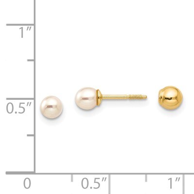 Reversible 4mm Fresh Water Cultured Pearl &amp; Gold Ball Earrings - 14k Gold GK227 by Madi K, MPN: GK2…