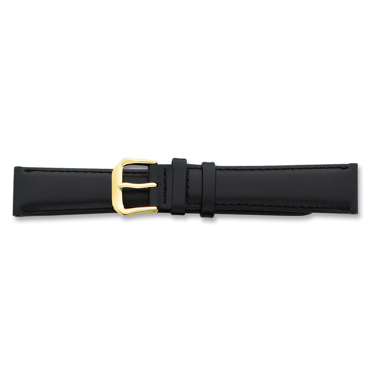 17mm Black Italian Leather Buckle Watch Band 7.5 Inch Gold-tone BA18-17