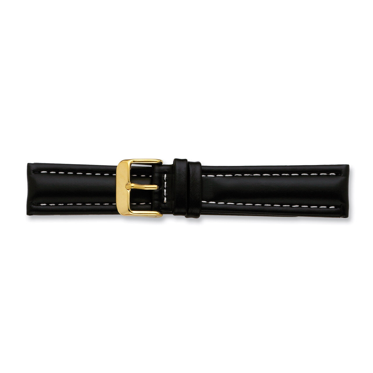 19mm Black Oil Tanned Leather Buckle Watch Band 7.5 Inch Gold-tone BA192-19