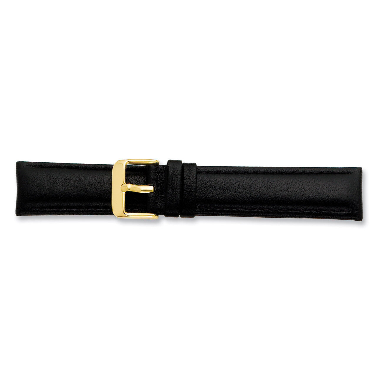 16mm Black Glove Leather Buckle Watch Band 7.75 Inch Gold-tone BA195-16