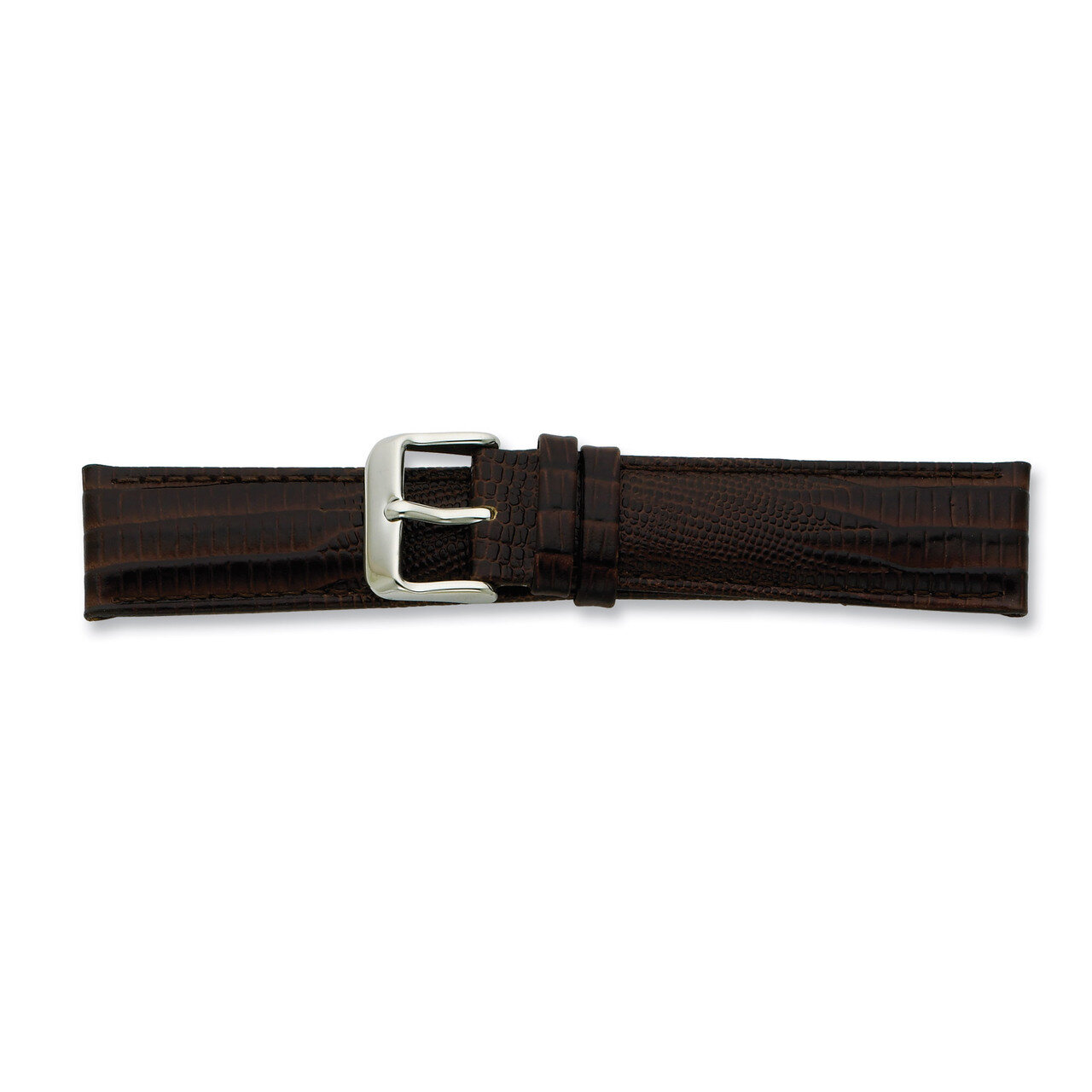 19mm Brown Teju Lizzard Grain Leather Buckle Watch Band 7.5 Inch Gold-tone BA201-19