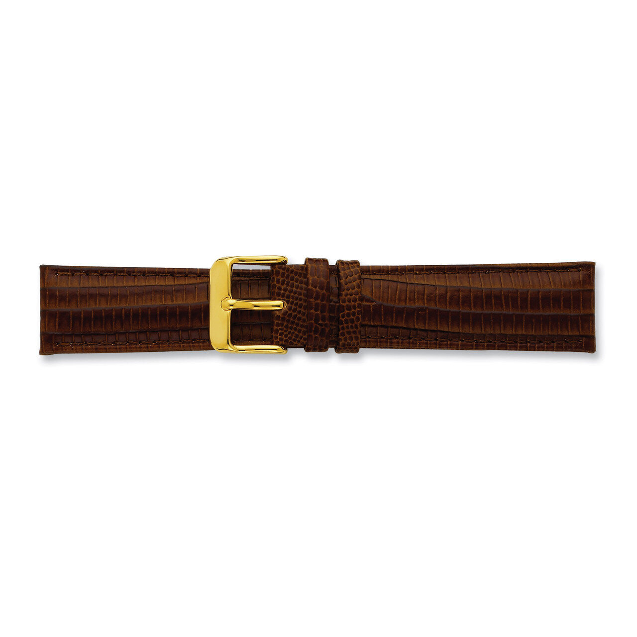 16mm Havana Teju Lizzard Grain Leather Buckle Watch Band 7.5 Inch Gold-tone BA202-16