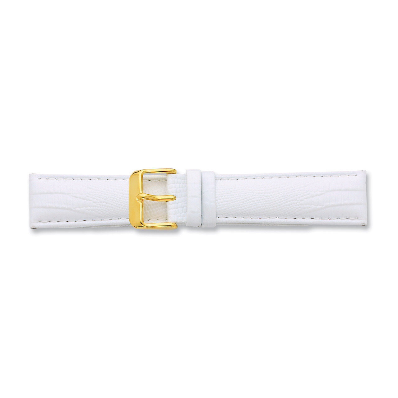 14mm White Teju Lizzard Grain Leather Buckle Watch Band 6.75 Inch Gold-tone BA203-14