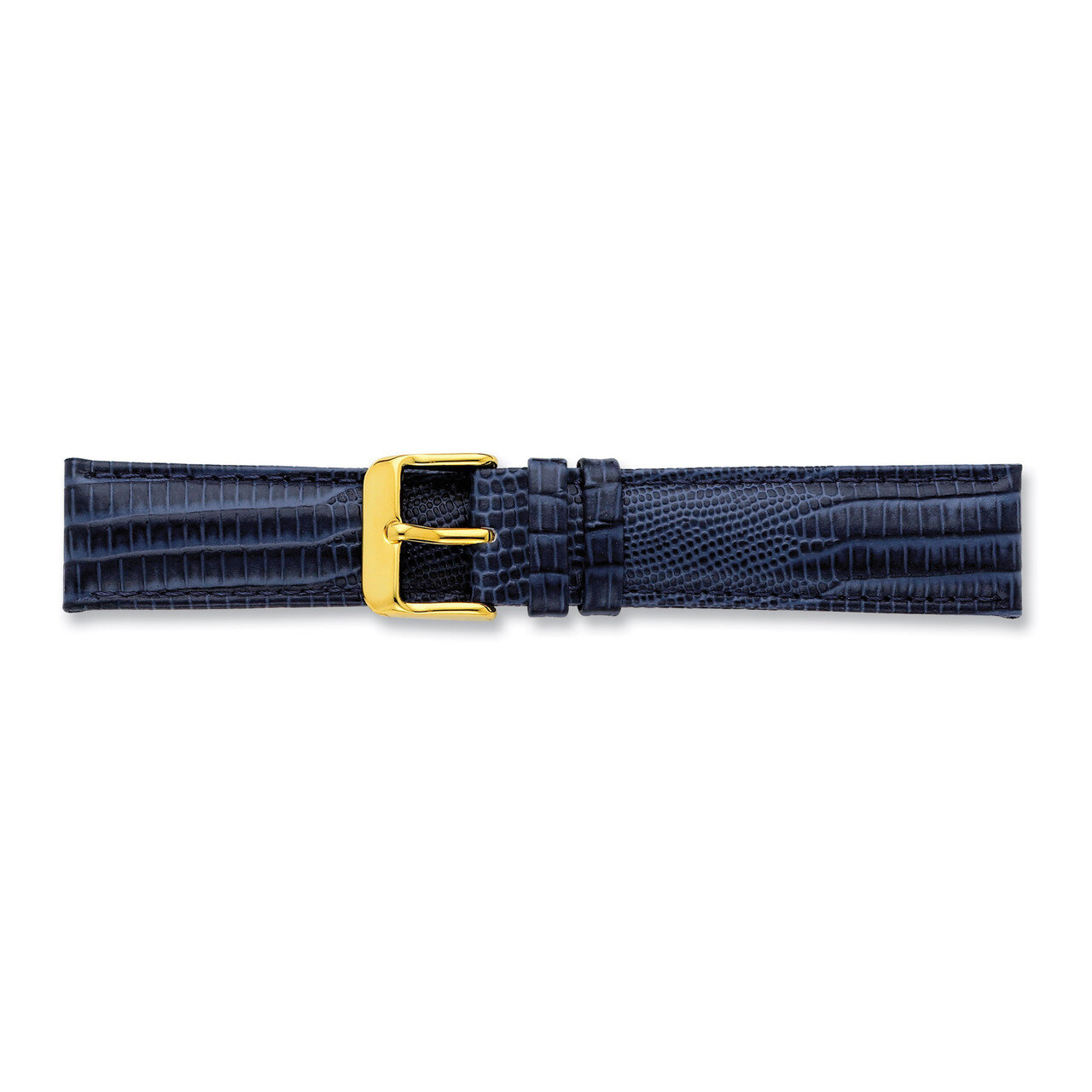 14mm Navy Teju Lizzard Grain Leather Buckle Watch Band 6.75 Inch Gold-tone BA204-14
