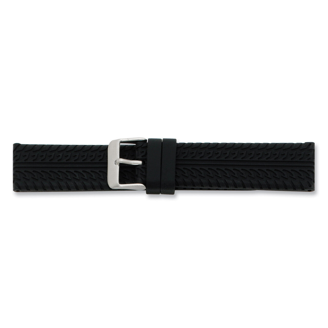 20mm Black Tread Silicone Rubber Watch Band Silver-tone Buckle BA211, MPN: BA211, 886774144252