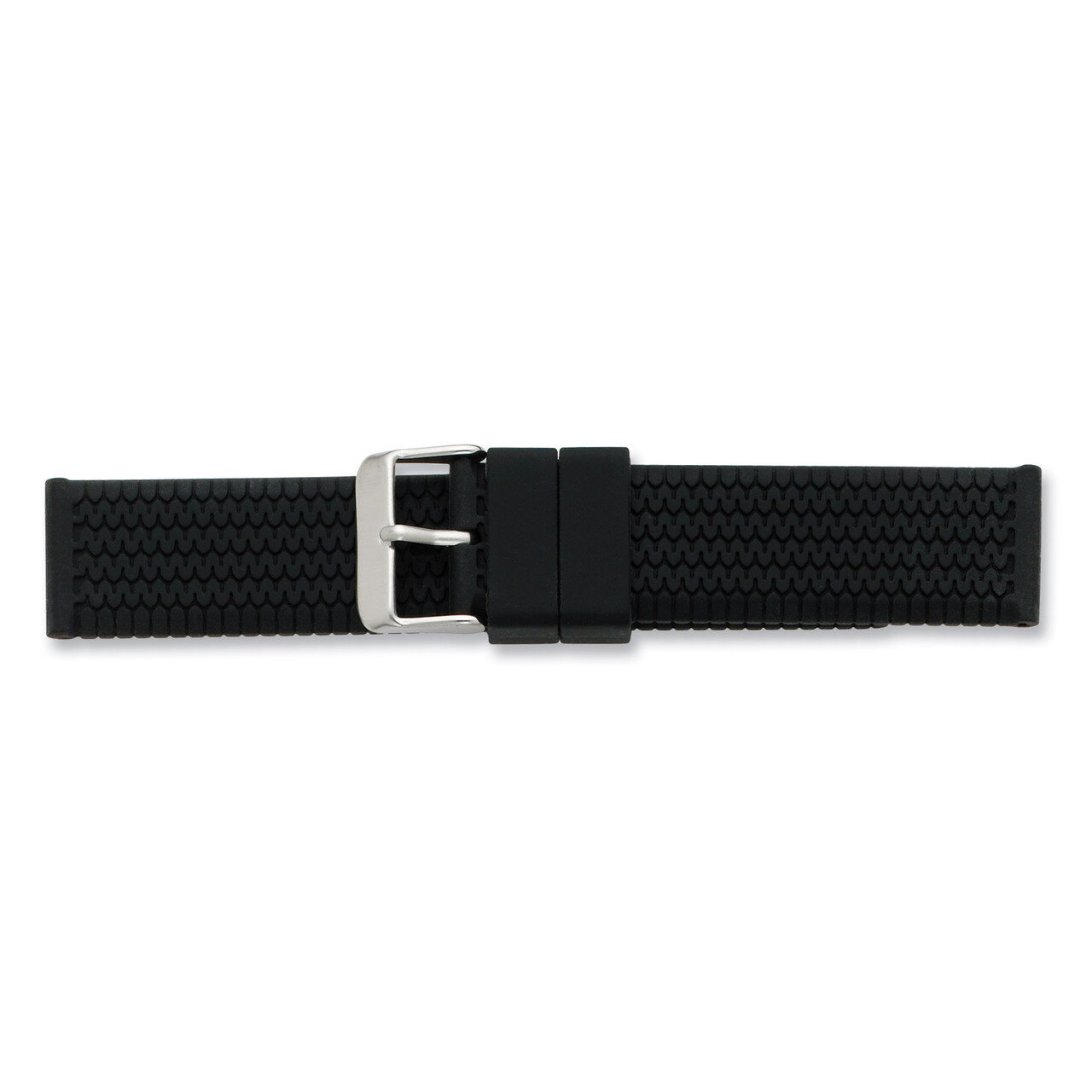 22mm Black Tread Silicone Rubber Watch Band 7.75 Inch Silver-tone Buckle BA213-22, MPN: BA213-22, 8…