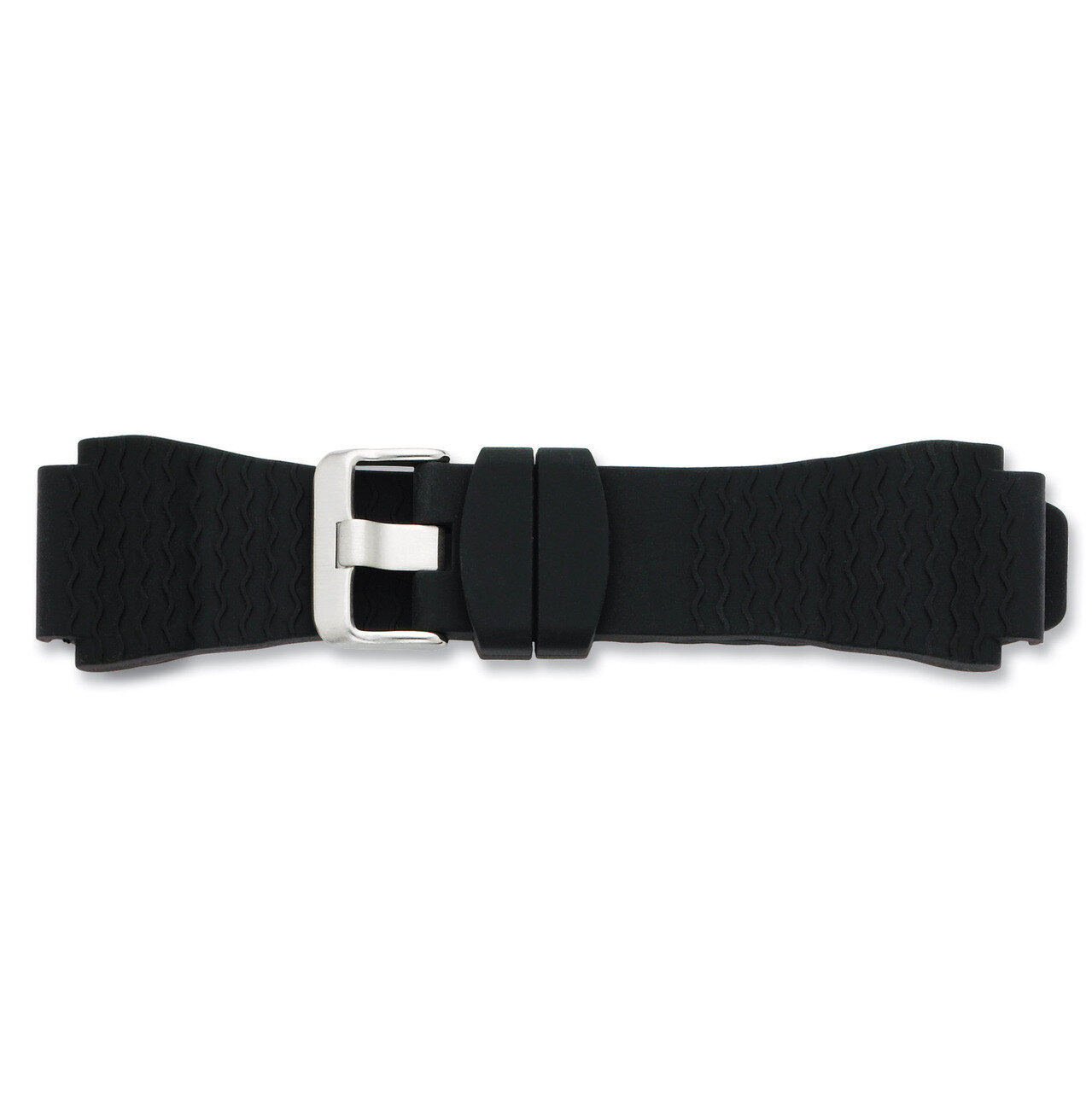 22mm Black Zigzag Silicone Rubber Watch Band Silver-tone Buckle BA214, MPN: BA214, 886774144337