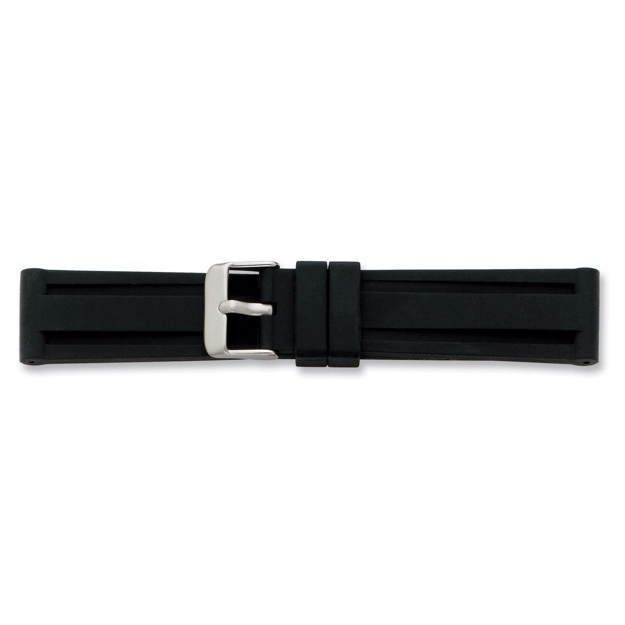 20mm Black Grooved Silicone Rubber Watch Band 8 Inch Silver-tone Buckle BA218-20, MPN: BA218-20, 88…