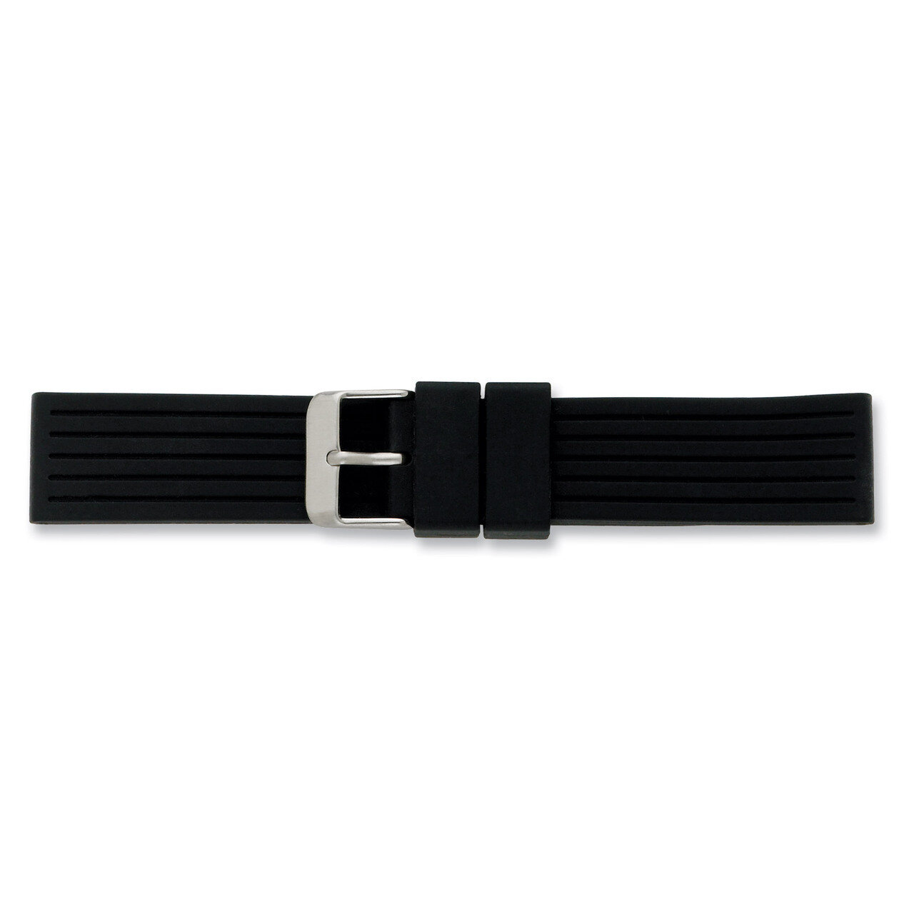 20mm Black Striped Silicone Rubber Watch Band 8 Inch Silver-tone Buckle BA221-20