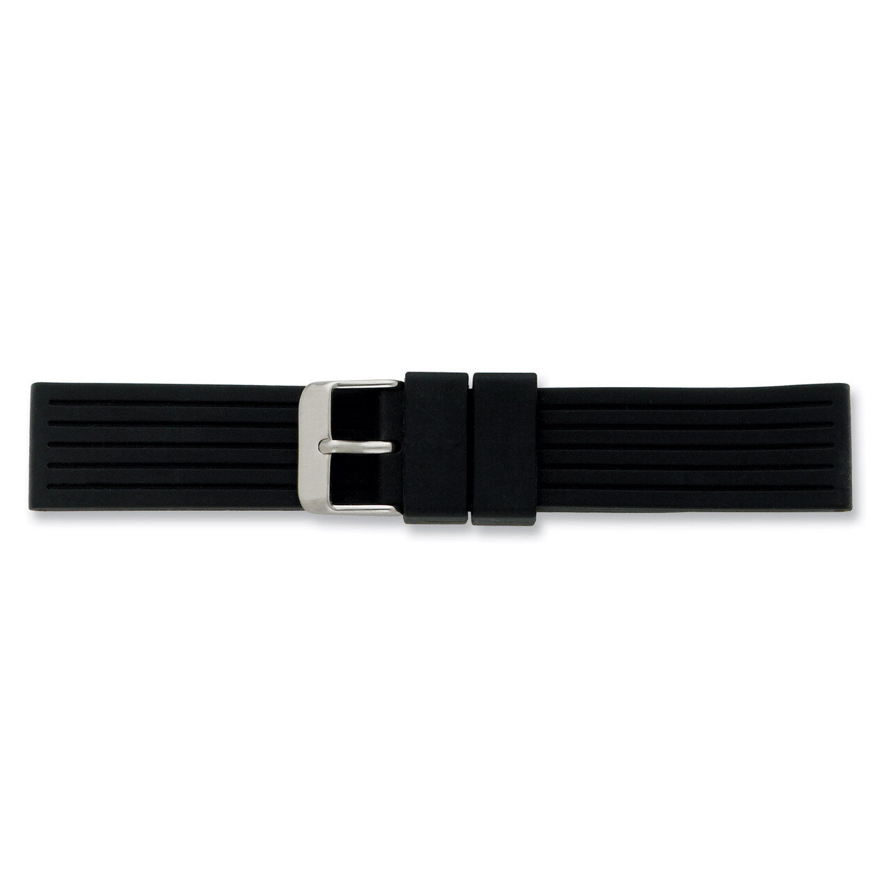22mm Black Striped Silicone Rubber Watch Band 8 Inch Silver-tone Buckle BA221-22, MPN: BA221-22, 88…