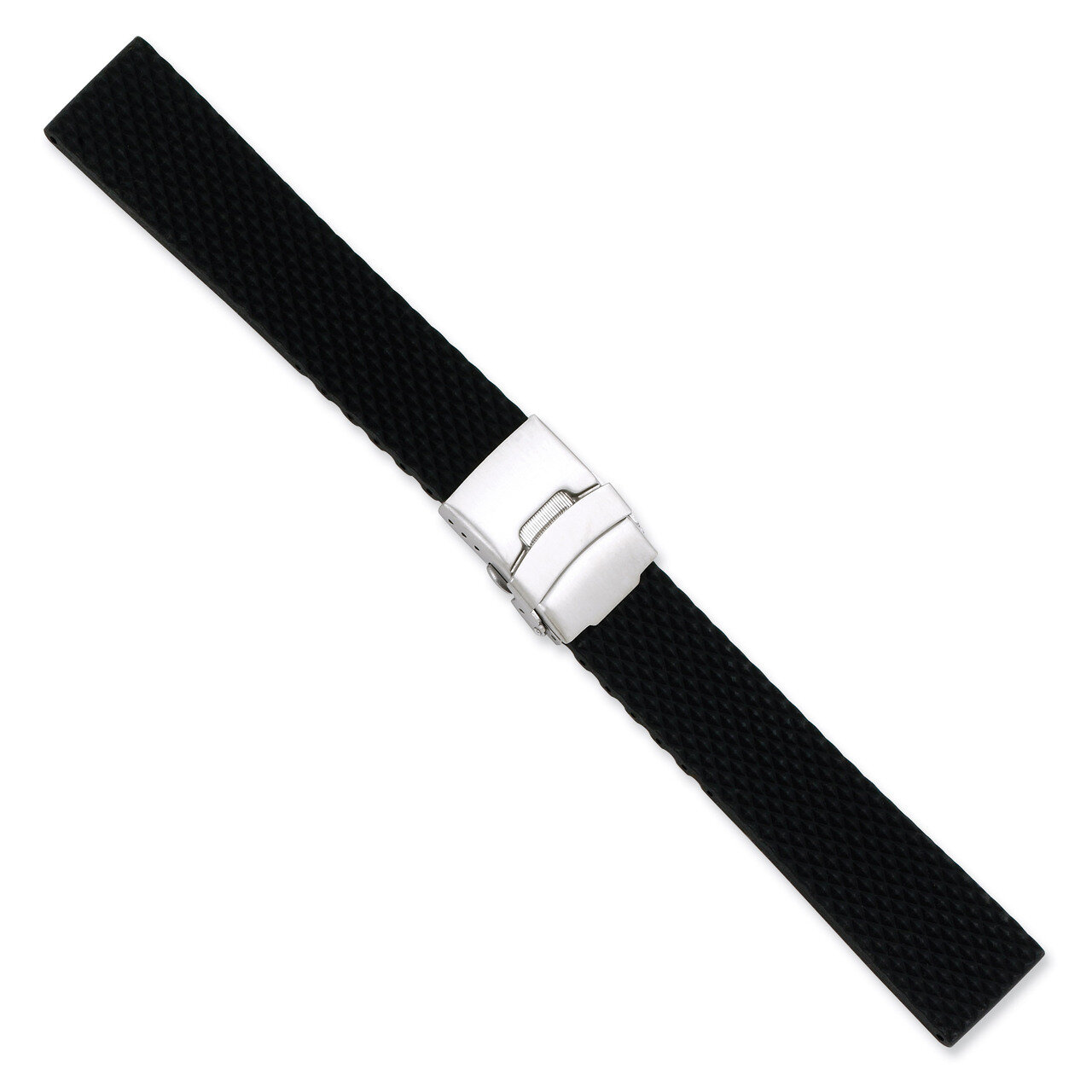 18mm Black Textured Silicone Silver-tone Deploy Buckle Watch Band 7.5 Inch BA223-18