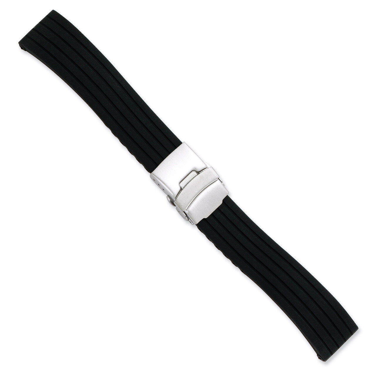 22mm Black Striped Silicone Silver-tone Deploy Buckle Watch Band 7.25 Inch BA224-22, MPN: BA224-22,…