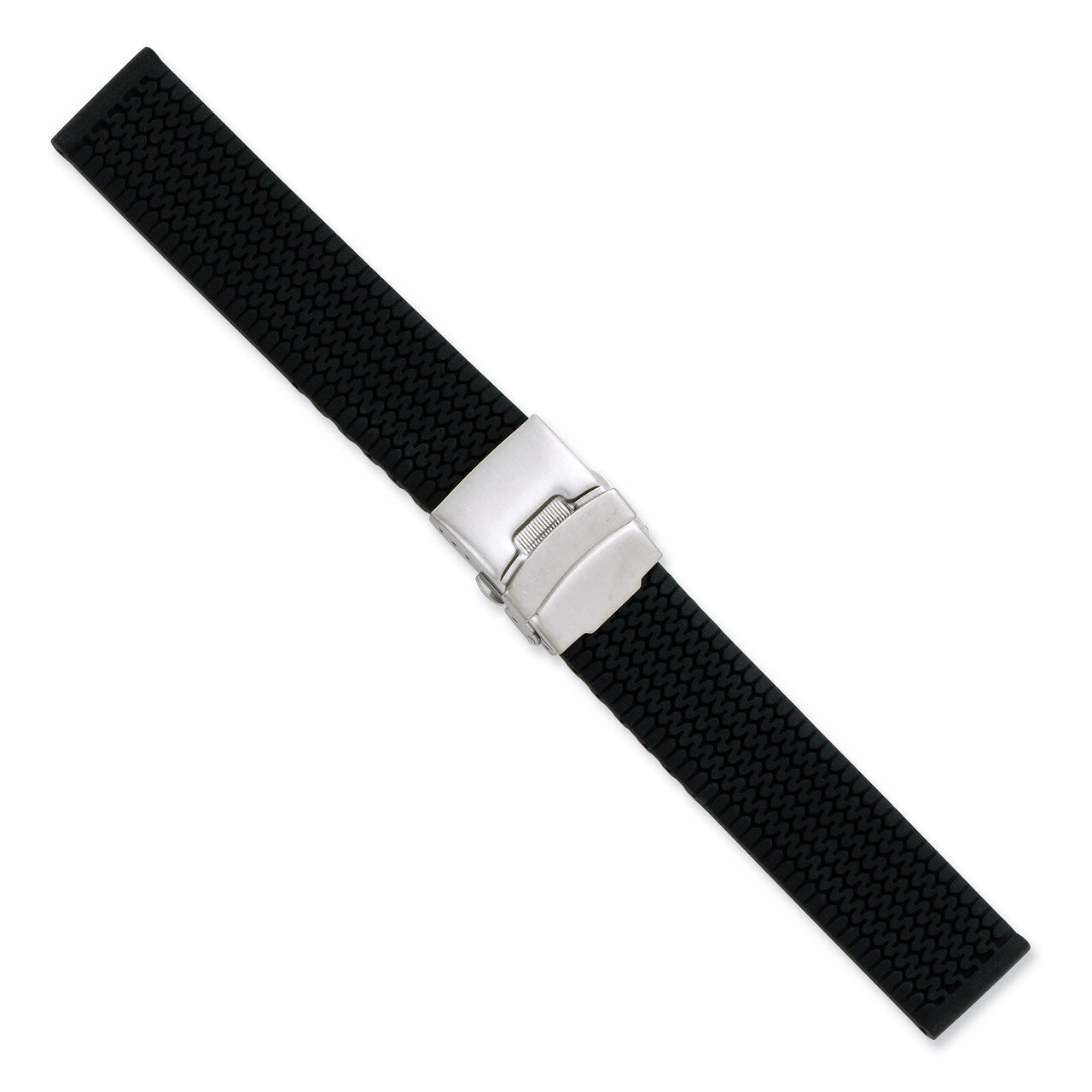 24mm Black Tread Design Silicone Silver-tone Deploy Buckle Watch Band 7.25 Inch BA225-24, MPN: BA22…