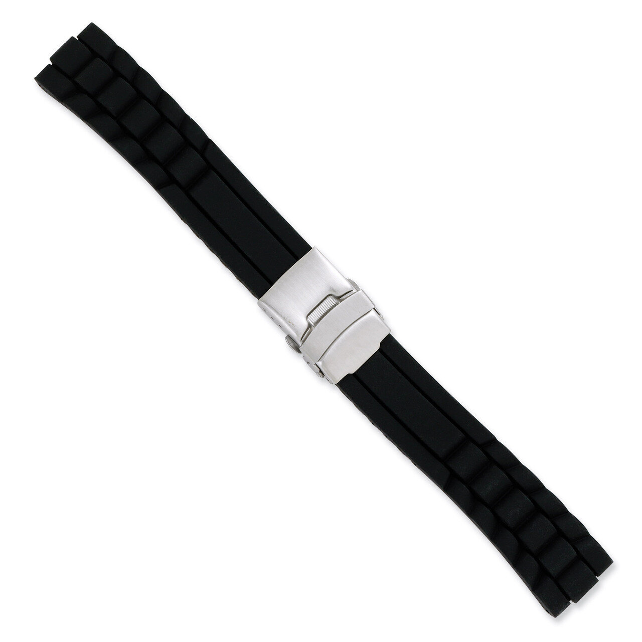 20mm Black Link Design Silicone Silver-tone Deploy Buckle Watch Band 7.5 Inch BA226-20