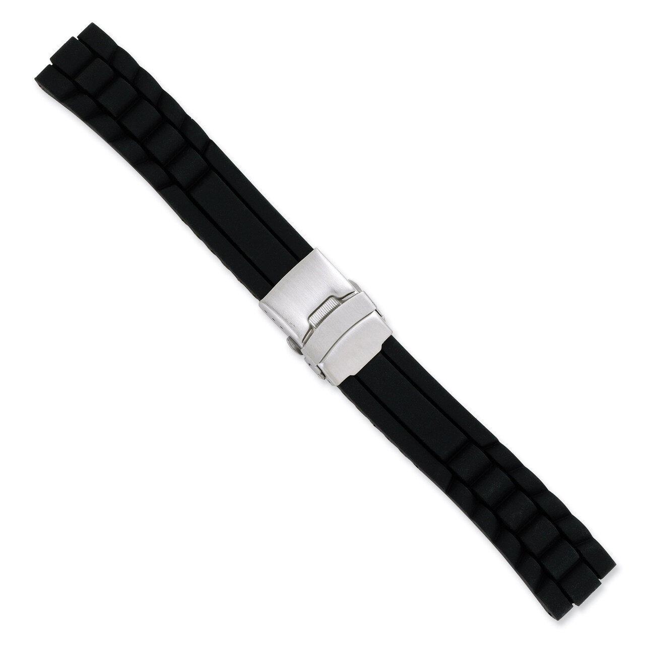 20mm Black Link Design Silicone Silver-tone Deploy Buckle Watch Band 7.5 Inch BA226-20, MPN: BA226-…