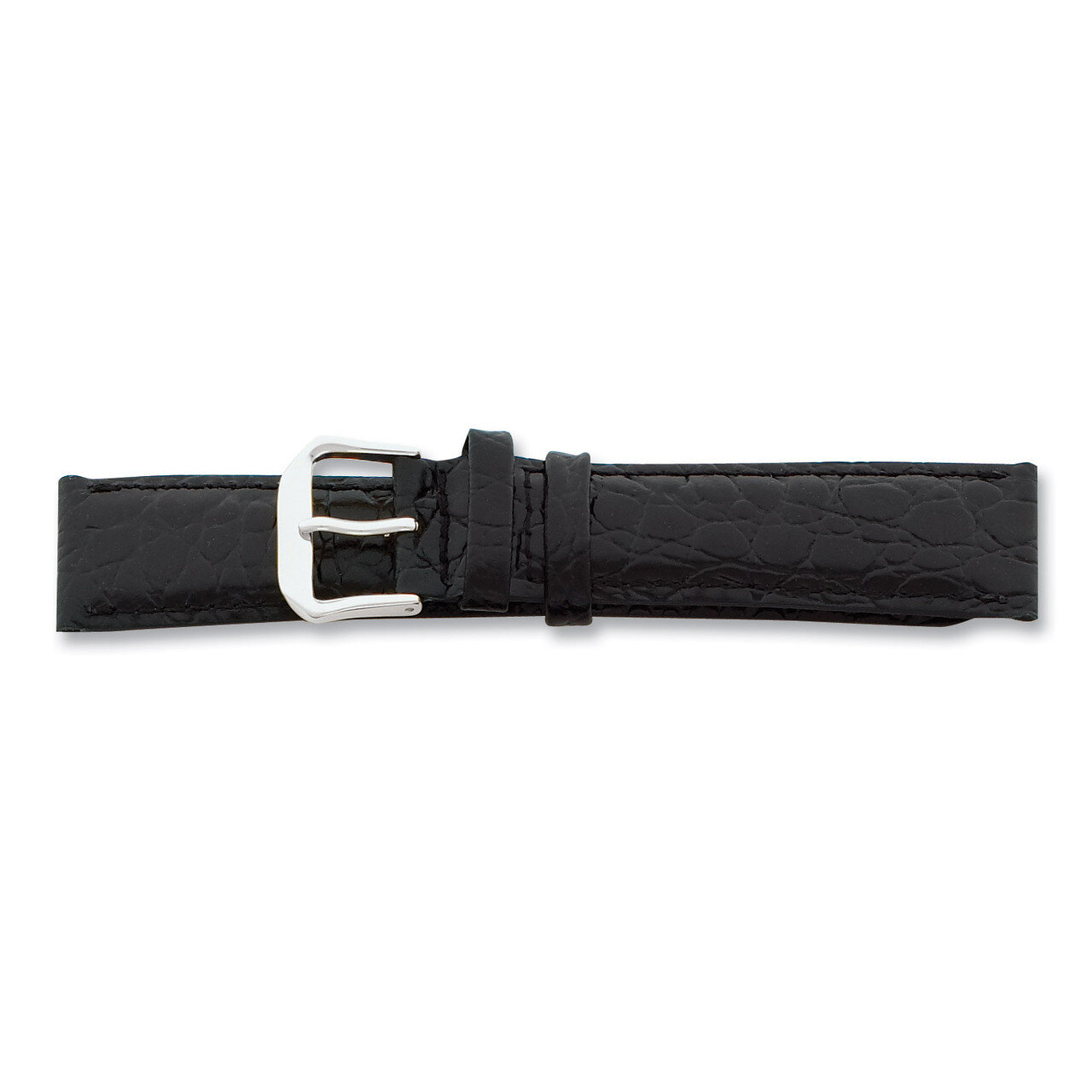 18mm Long Black Alligator Grain Leather Watch Band 8.5 Inch Silver-tone Buckle BA22LW-18