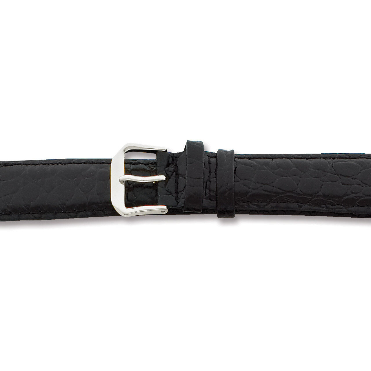 16mm Short Black Alligator Grain Leather Watch Band Silver-tone Buckle BA22SW-16