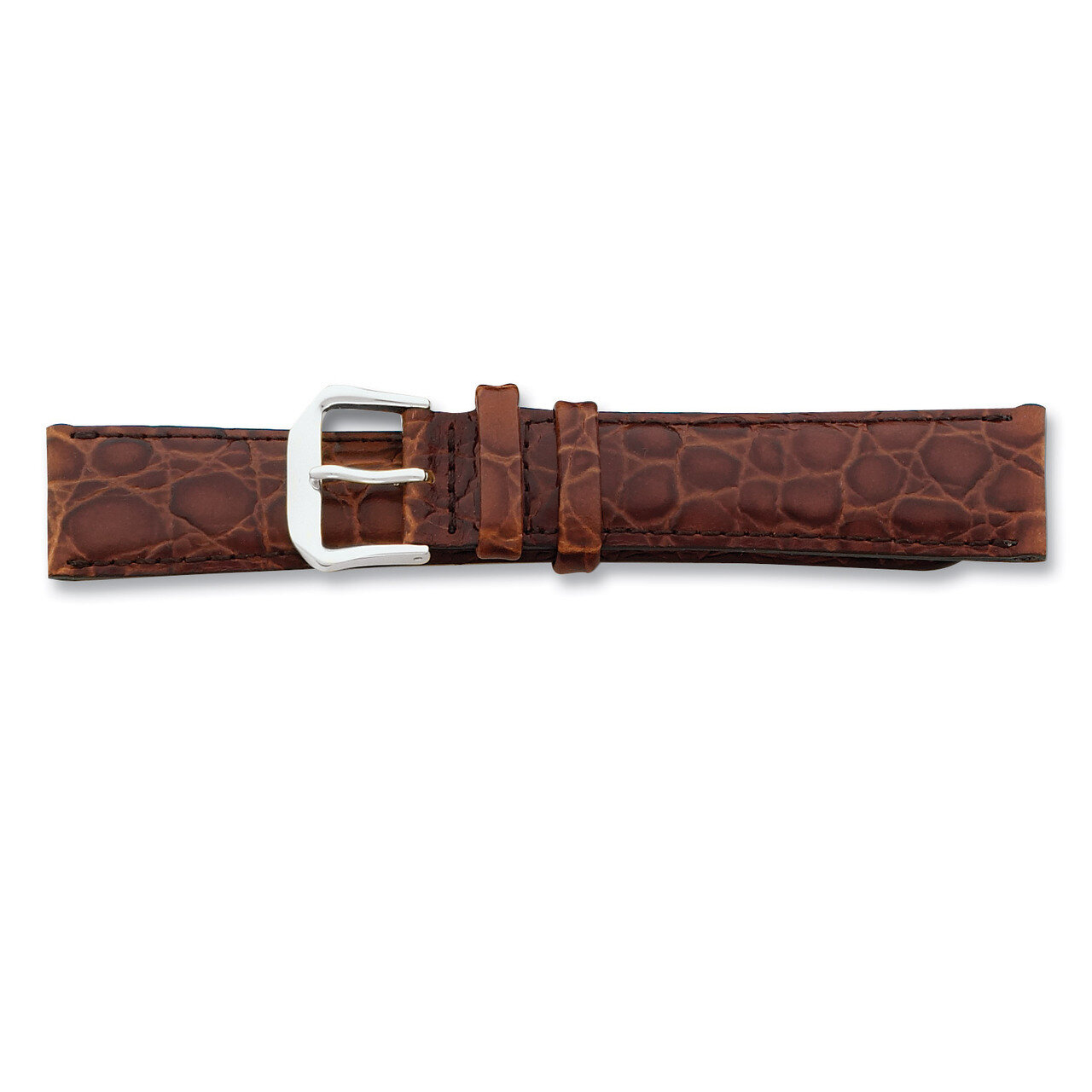 12mm Brown Alligator Grain Leather Watch Band 6.75 Inch Silver-tone Buckle BA23W-12