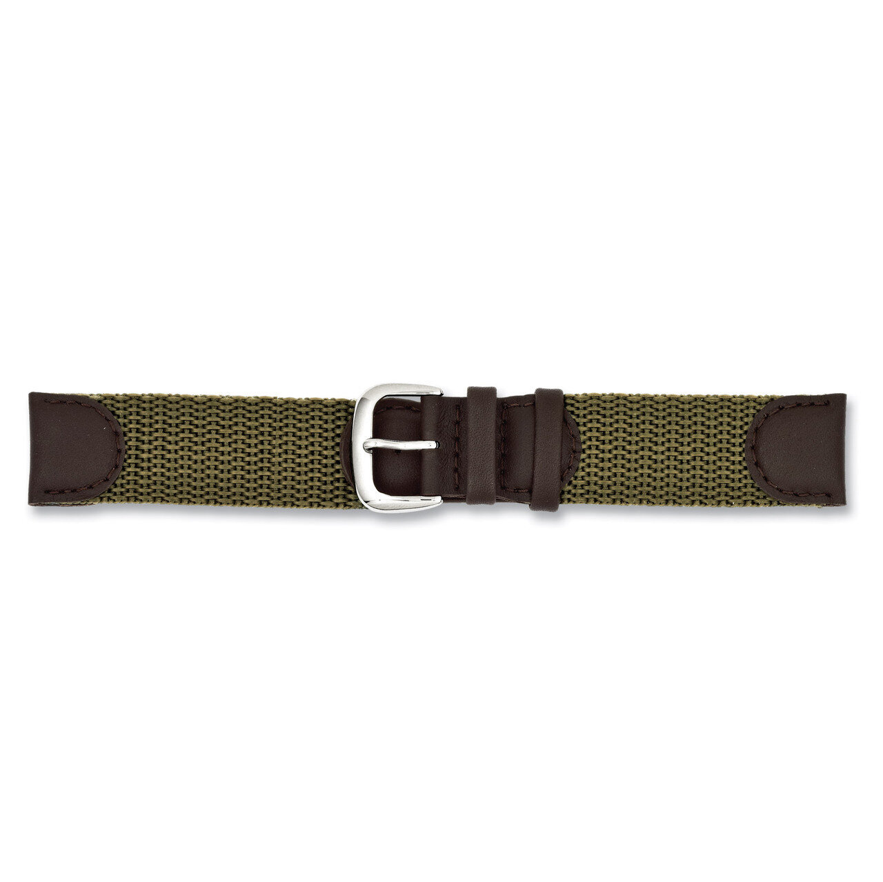 16mm Olive Army Style Nylon Leather Watch Band 7.5 Inch Silver-tone Buckle BA301-16