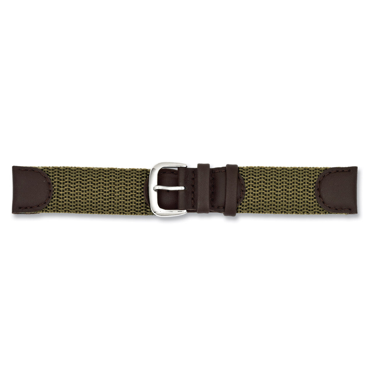 20mm Olive Army Style Nylon Leather Watch Band 7.5 Inch Silver-tone Buckle BA301-20, MPN: BA301-20,…