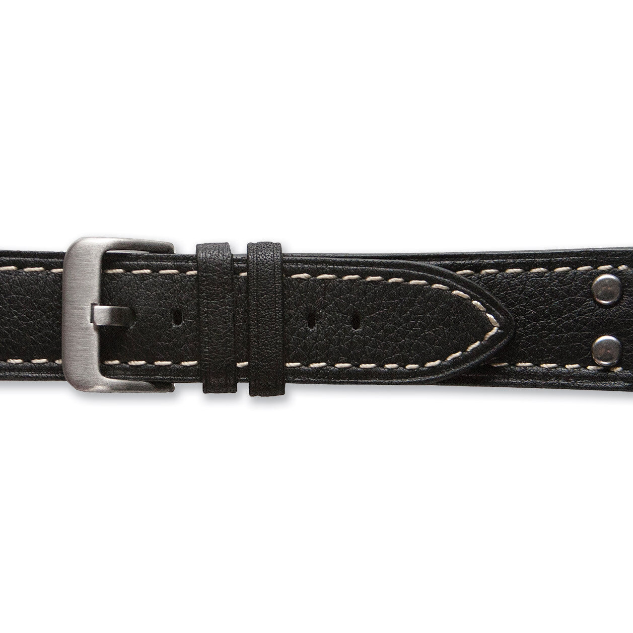 Black 24mm Flat Stitched Calfskin with Studs Watch Band 8 Inch BA316-24, MPN: BA316-24, 191101094132