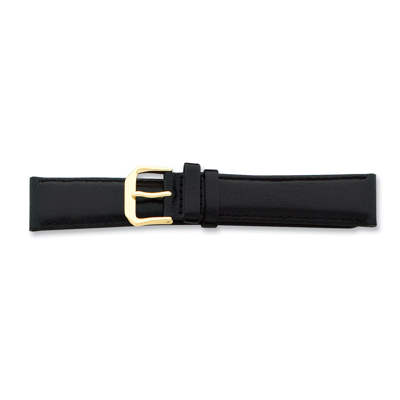 17mm Black Smooth Leather Buckle Watch Band 7.5 Inch Gold-tone BA8-17