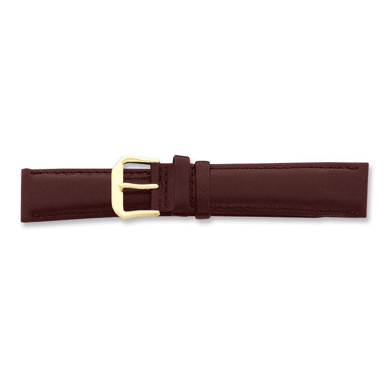 15mm Brown Smooth Leather Buckle Watch Band 7.5 Inch Gold-tone BA84-15