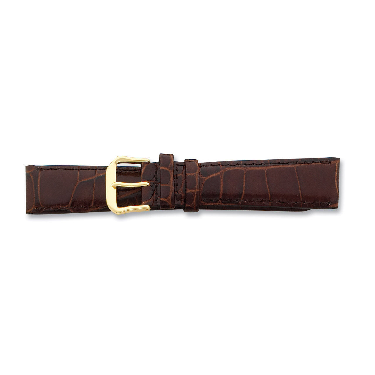 10mm Brown Crocodile Dark Stitch Buckle Watch Band 6.75 Inch Gold-tone BA86-10, MPN: BA86-10, 88677…