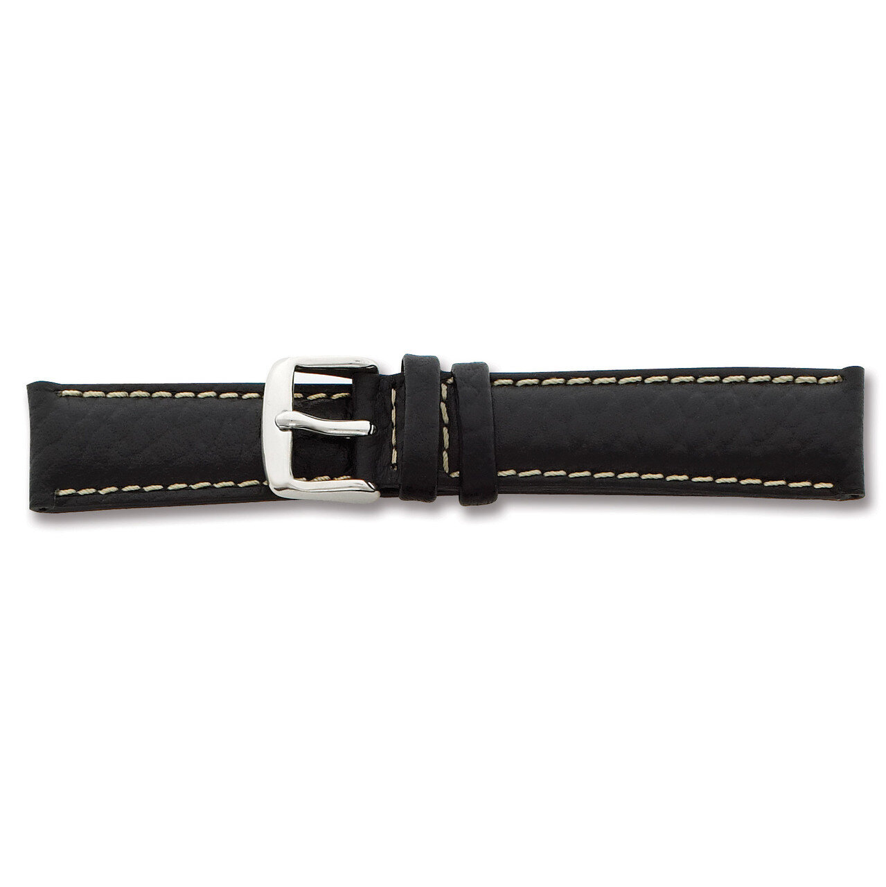 22mm Short Black Leather White Stitch Watch Band 6.75 Inch Silver-tone Buckle BA99S-22, MPN: BA99S-…