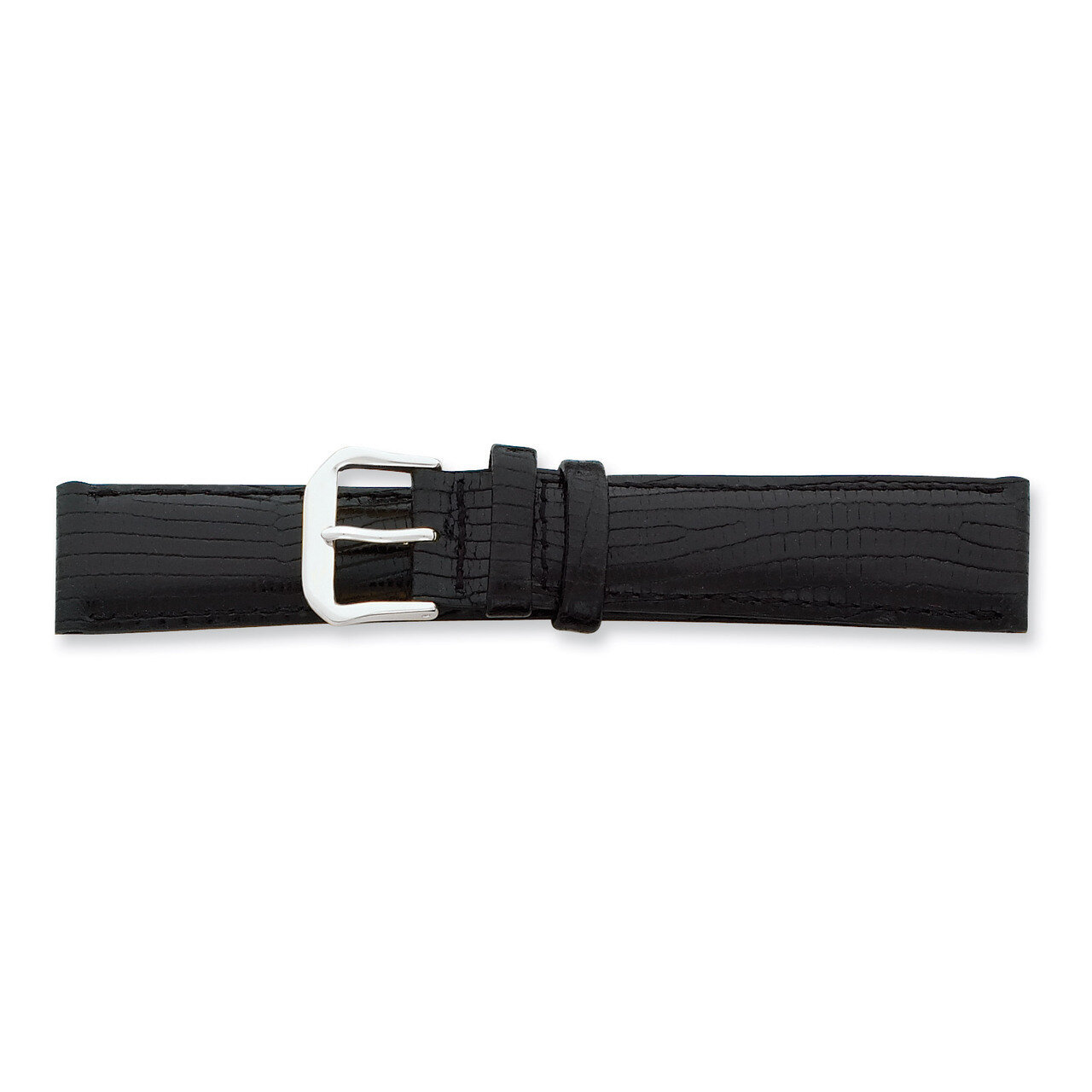 16mm Black Snake Grain Leather Watch Band 7.5 Inch Silver-tone Buckle BAW116-16
