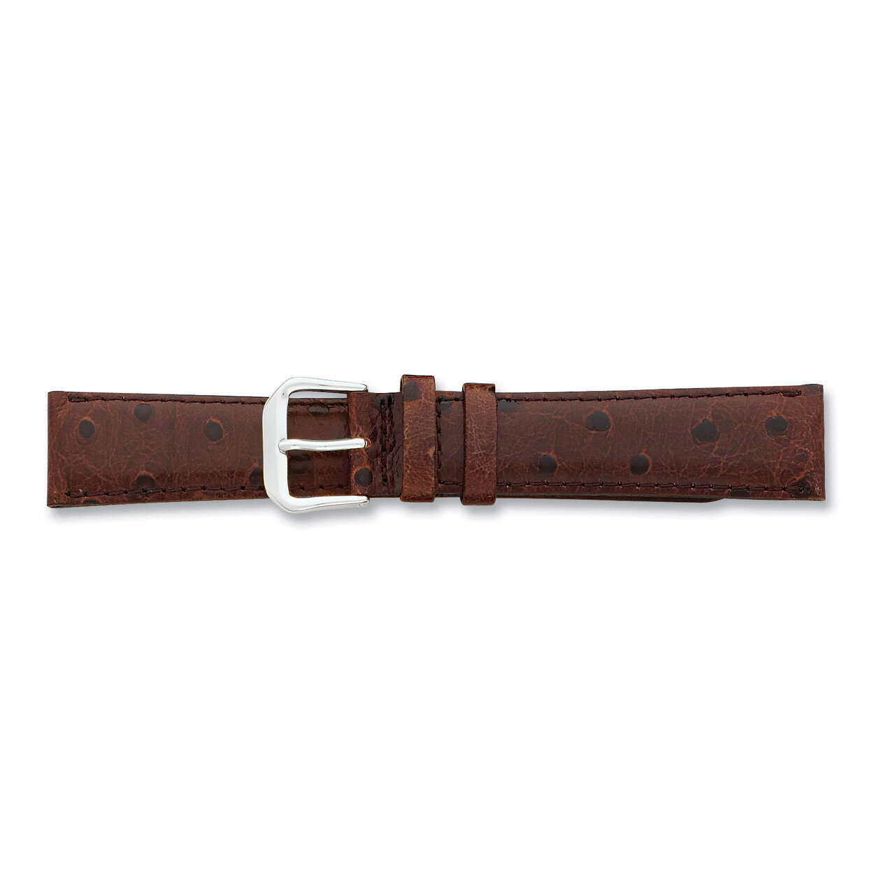 20mm Brown Ostrich Grain Leather Watch Band 7.5 Inch Silver-tone Buckle BAW13-20
