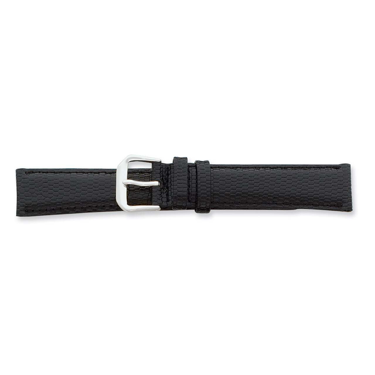 14mm Black Lizard Grain Leather Watch Band 6.75 Inch Silver-tone Buckle BAW15-14