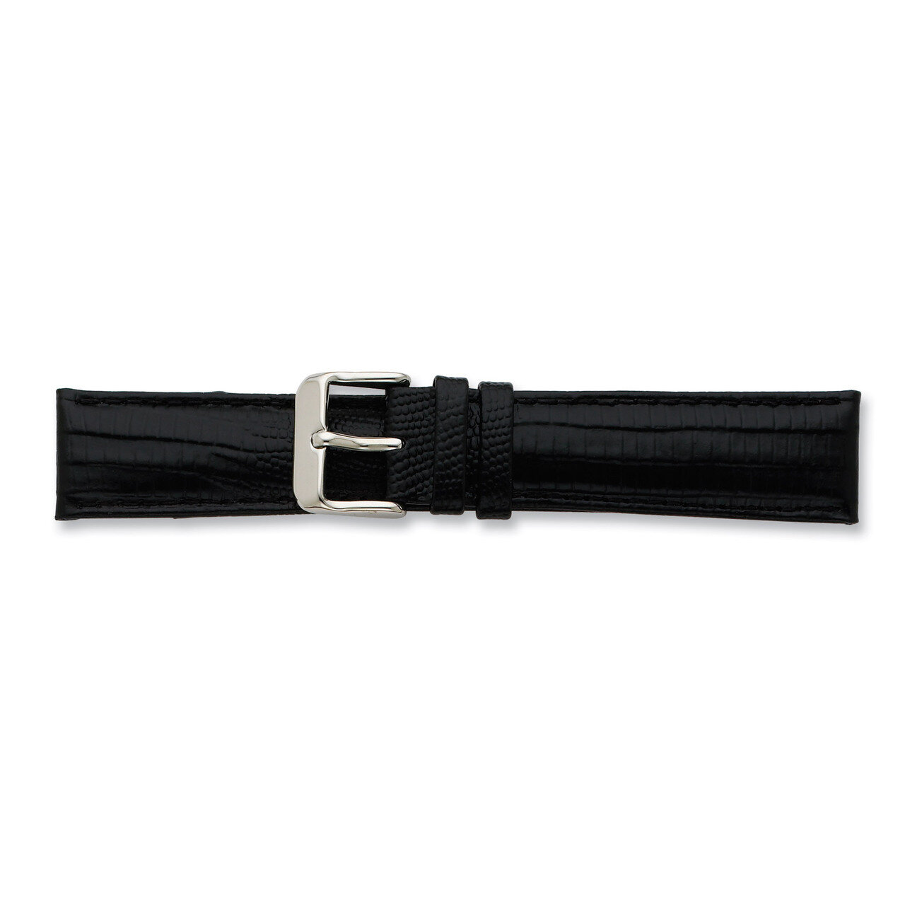 16mm Black Teju Lizzard Grain Leather Watch Band 7.5 Inch Silver-tone Buckle BAW200-16