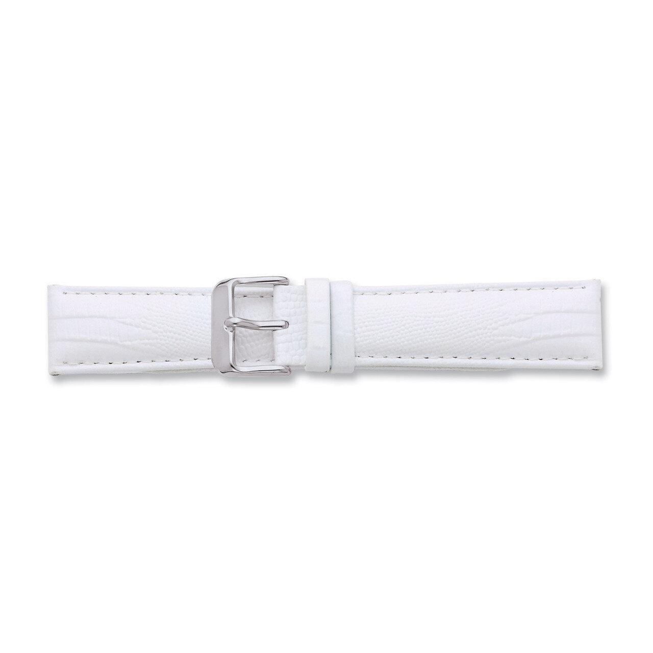 18mm White Teju Lizzard Grain Leather Watch Band 7.5 Inch Silver-tone Buckle BAW203-18