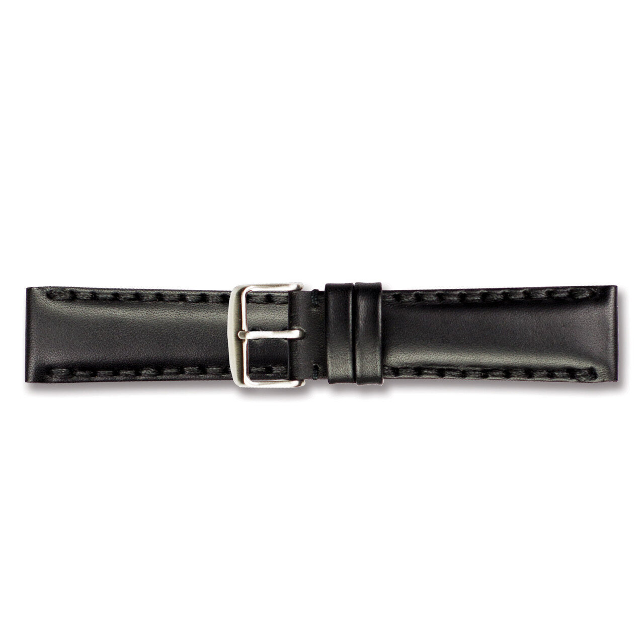 20mm Black Oil Leather Watch Band 7.5 Inch Silver-tone Buckle BAW321-20