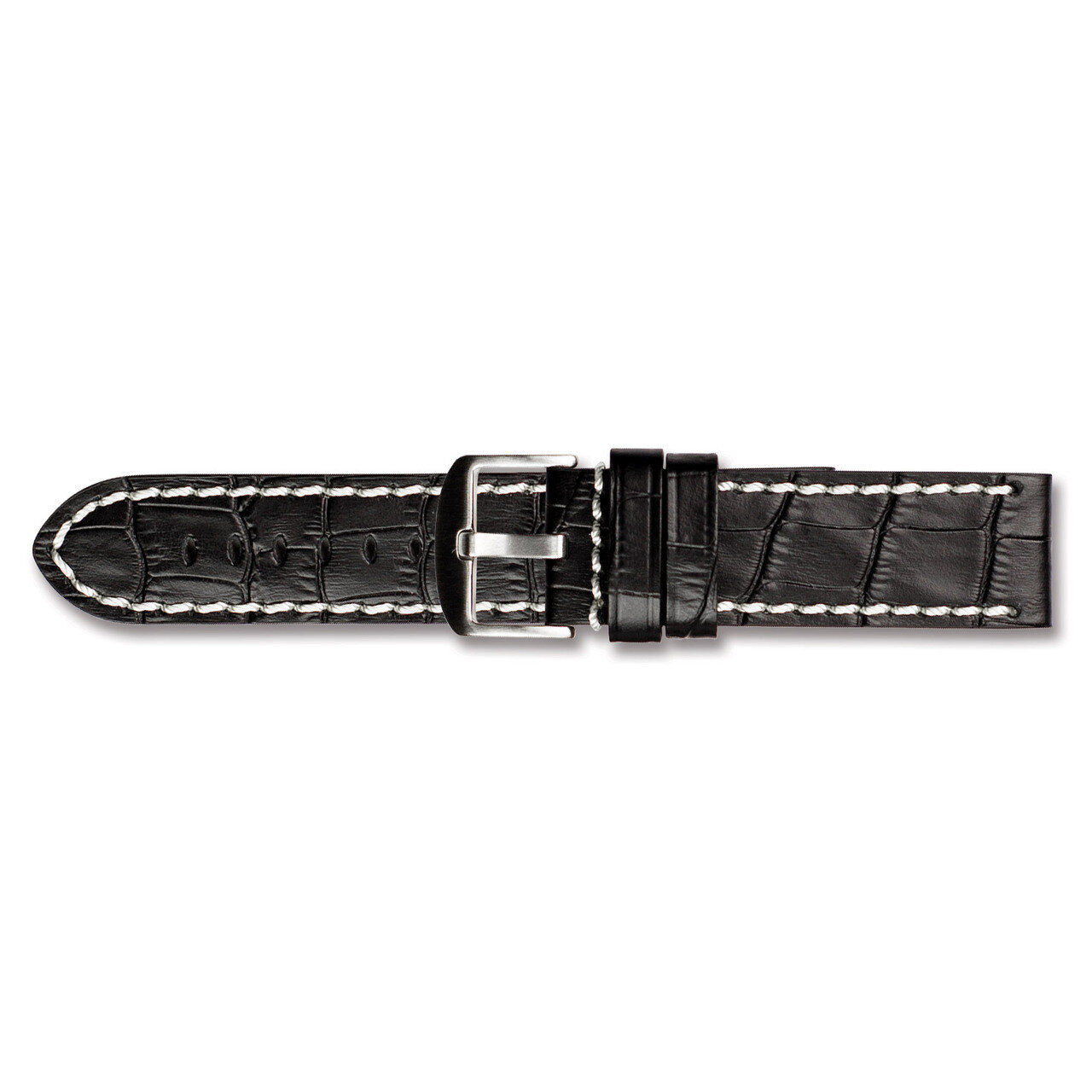 20mm Black Matte Gator Grain Watch Band 8 Inch Silver-tone Buckle BAW323-20