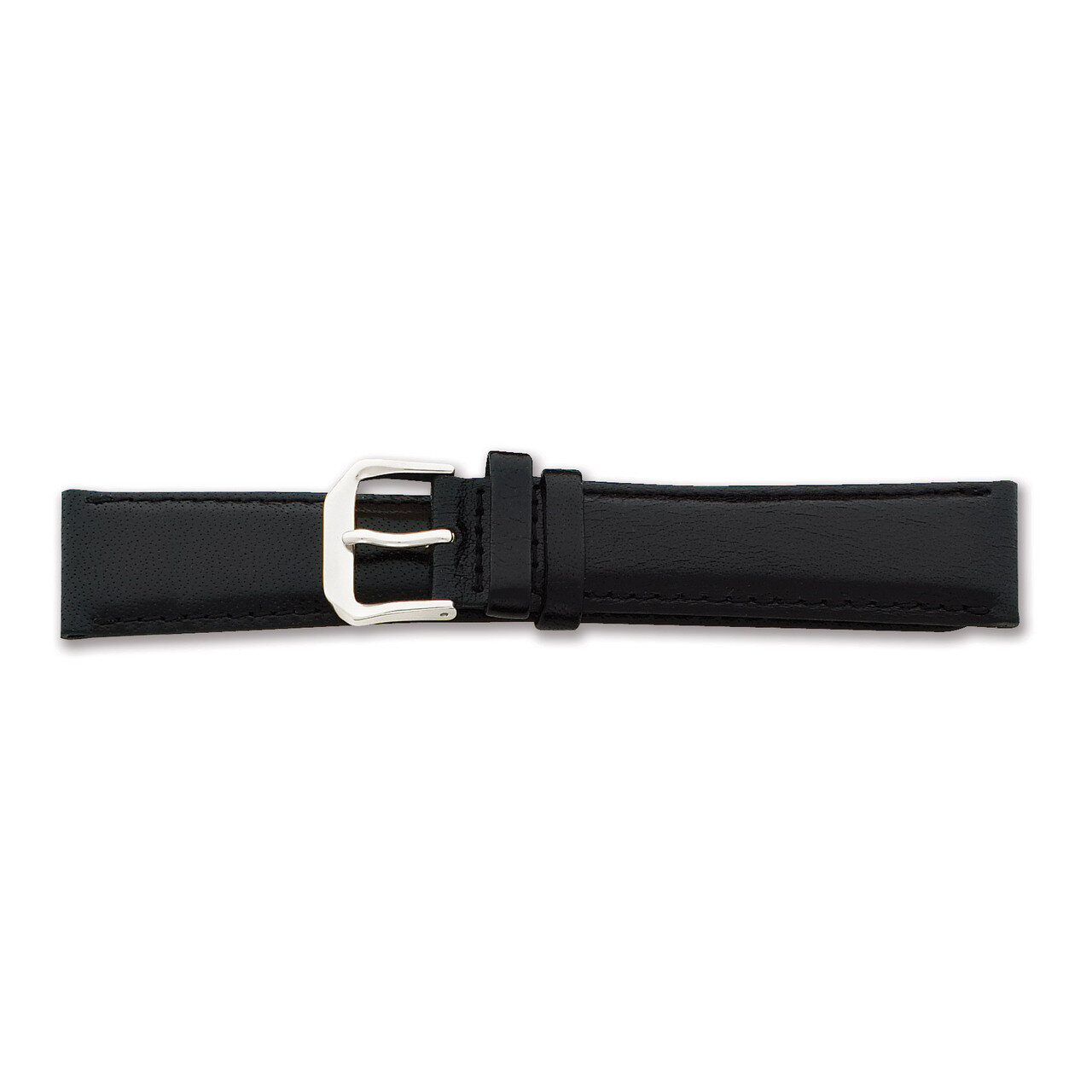 17mm Black Smooth Leather Watch Band 7.5 Inch Silver-tone Buckle BAW8-17