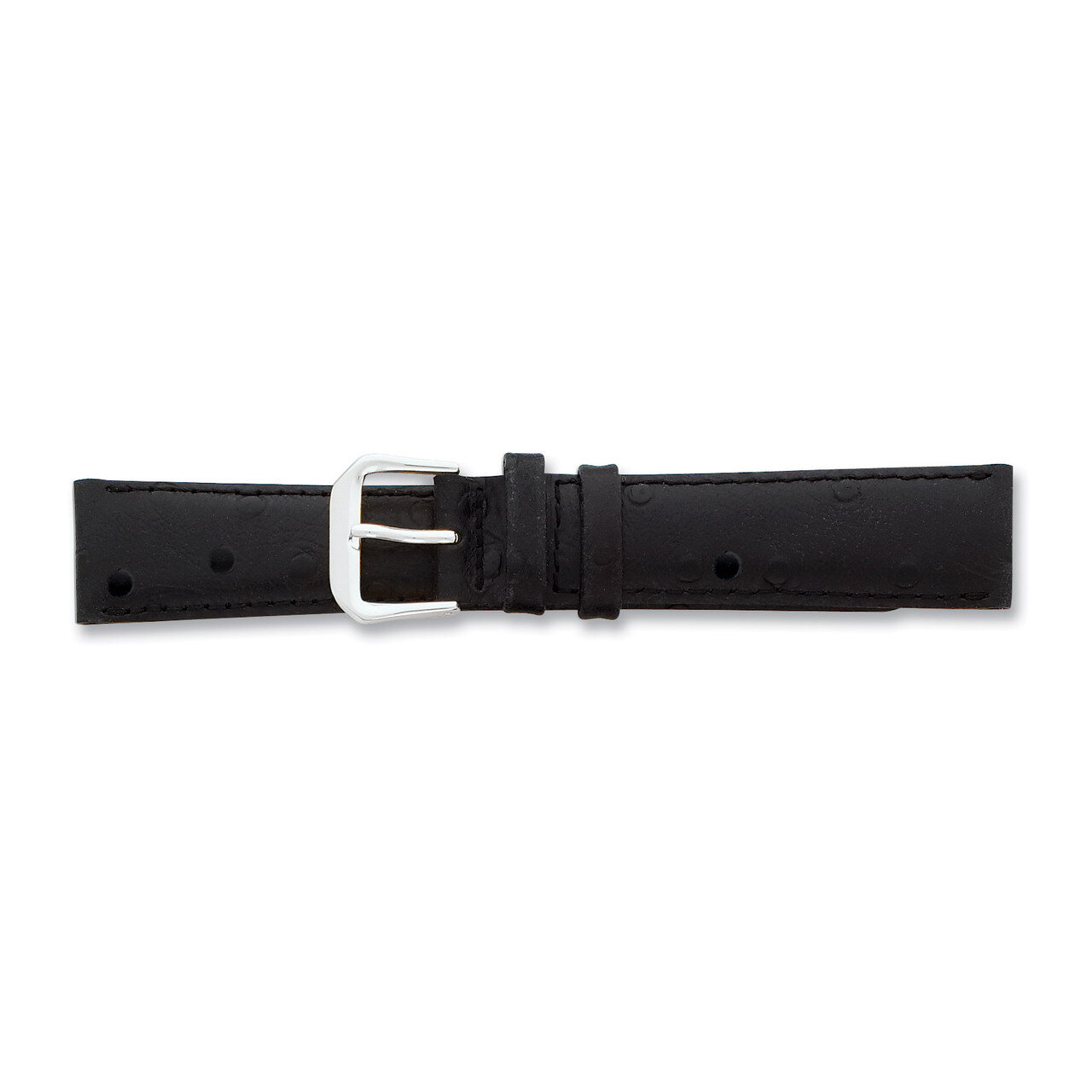 20mm Black Ostrich Grain Leather Watch Band 7.5 Inch Silver-tone Buckle BAW85-20