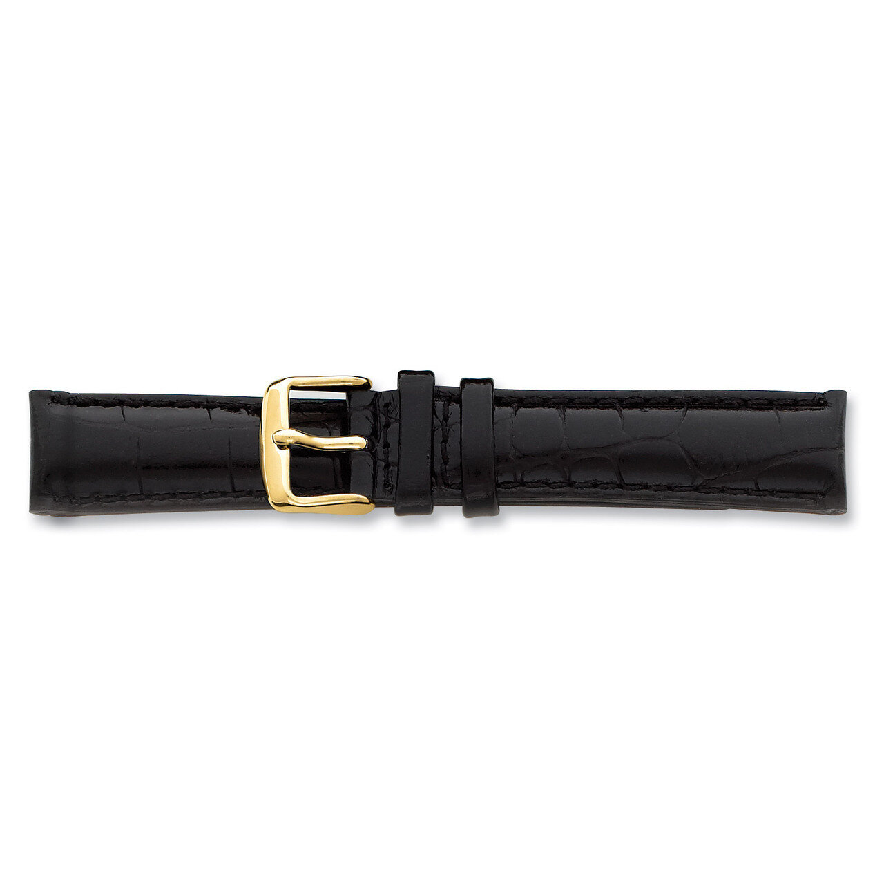 20mm Black Crocodile Chrono Buckle Watch Band 7.5 Inch Gold-tone BAY100-20