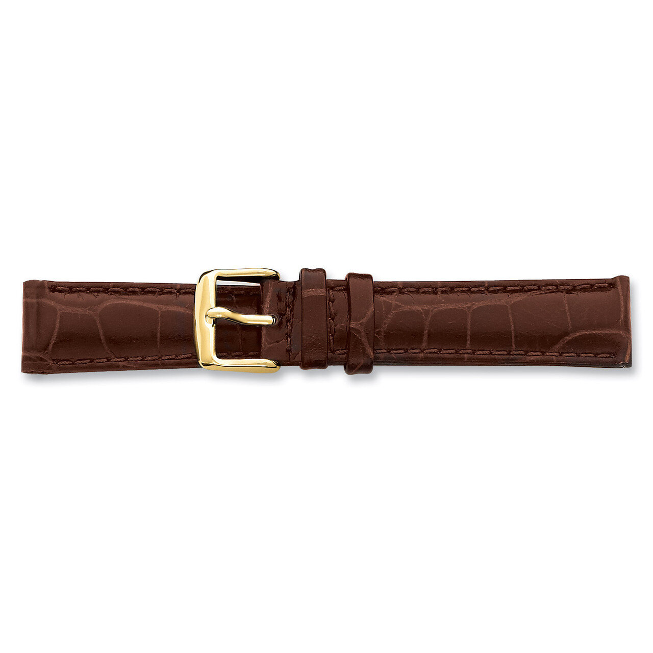 18mm Brown Crocodile Chrono Buckle Watch Band 7.5 Inch Gold-tone BAY102-18