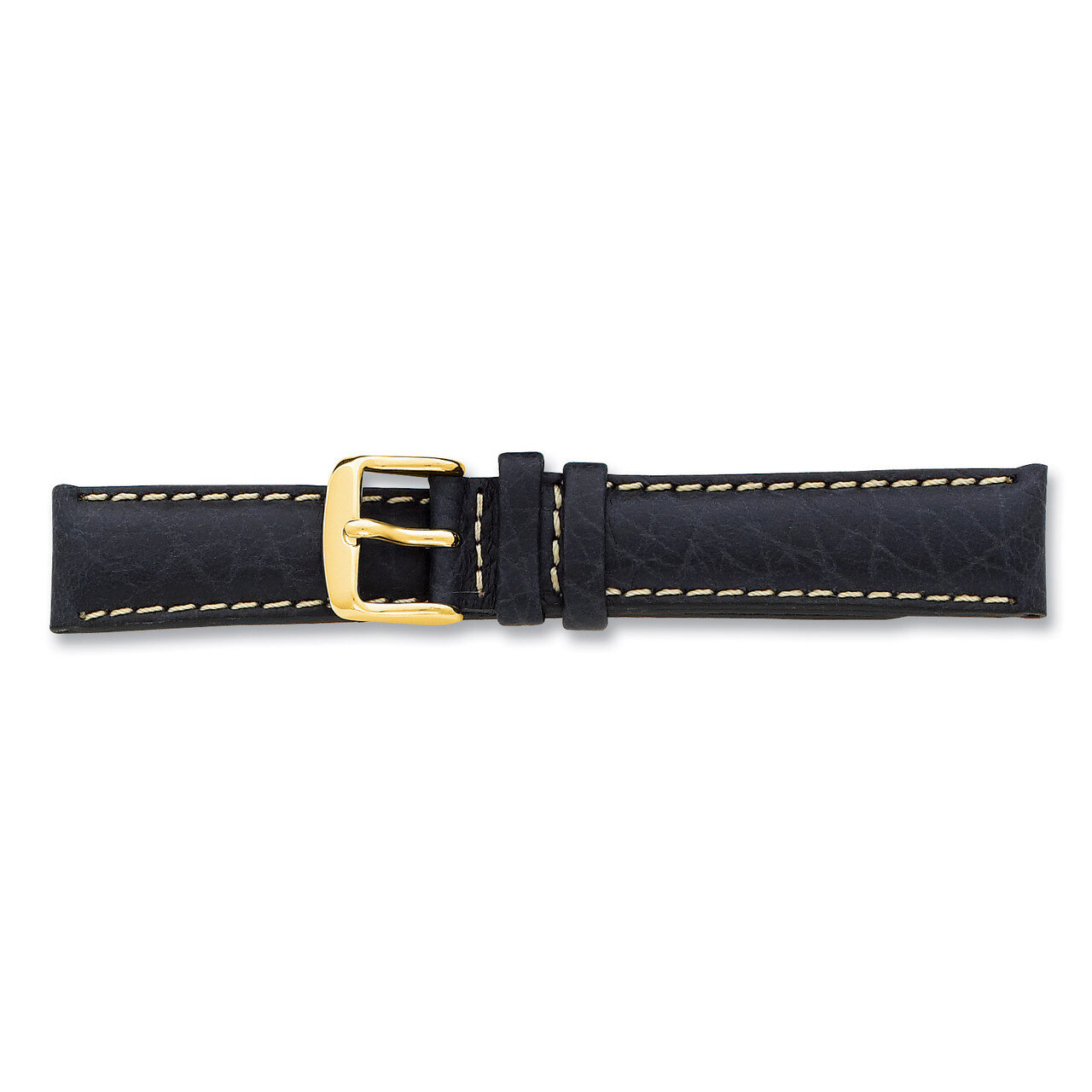 18mm Navy Sport Leather White Stitch Buckle Watch Band 7.5 Inch Gold-tone BAY136-18
