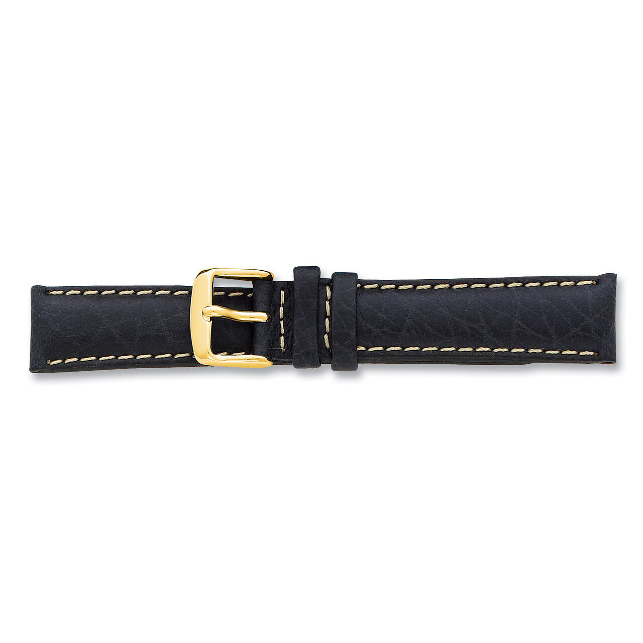 19mm Navy Sport Leather White Stitch Buckle Watch Band 7.5 Inch Gold-tone BAY136-19, MPN: BAY136-19…