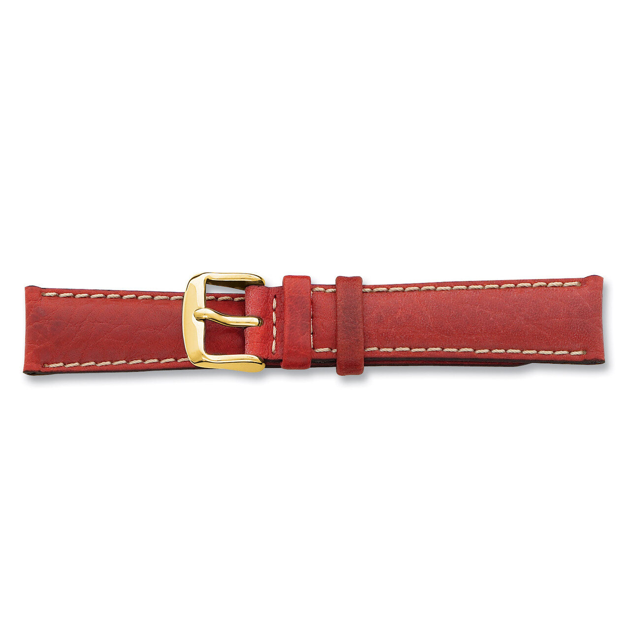 16mm Red Sport Leather White Stitch Buckle Watch Band 7.5 Inch Gold-tone BAY138-16