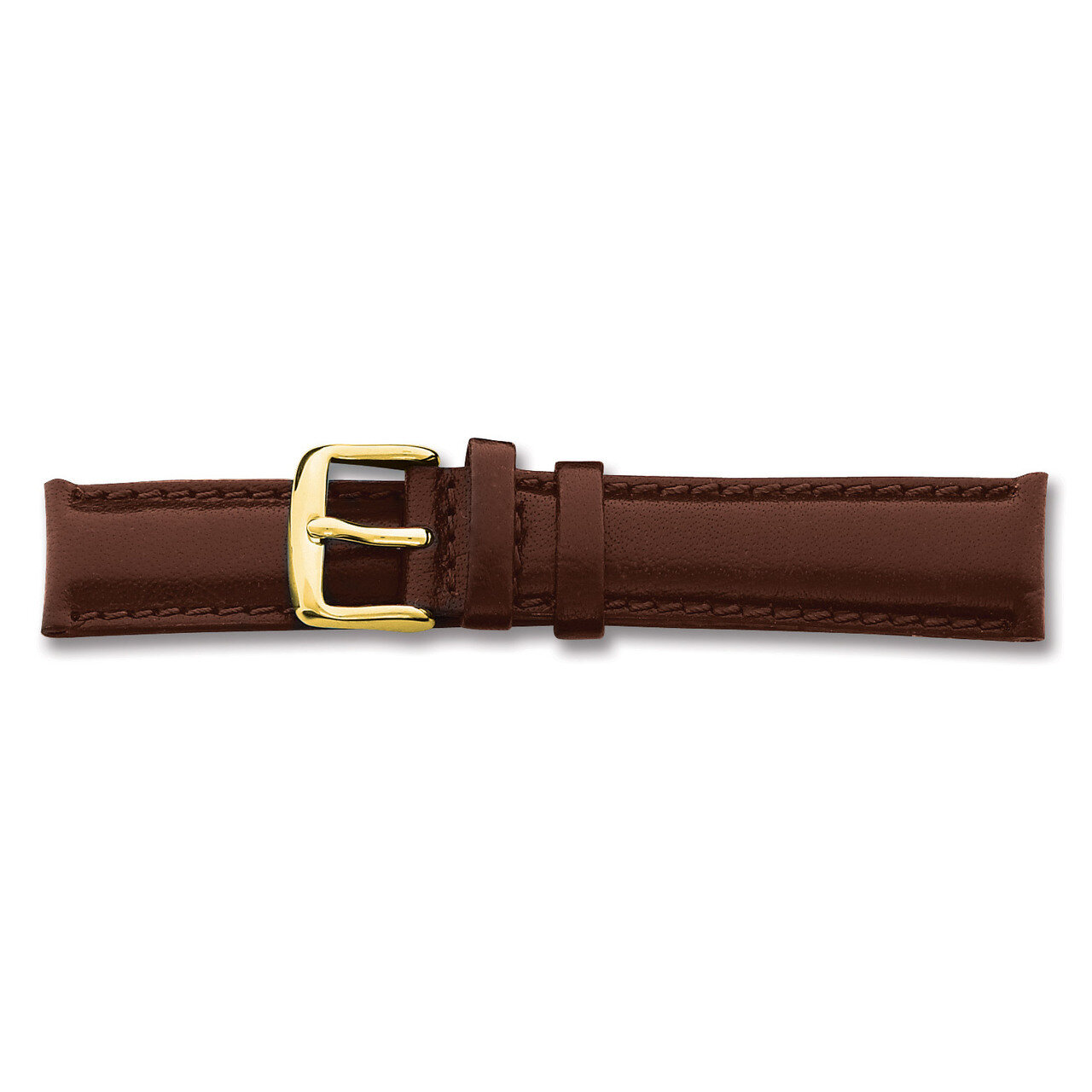 19mm Brown Smooth Leather Chrono Buckle Watch Band 7.5 Inch Gold-tone BAY140-19